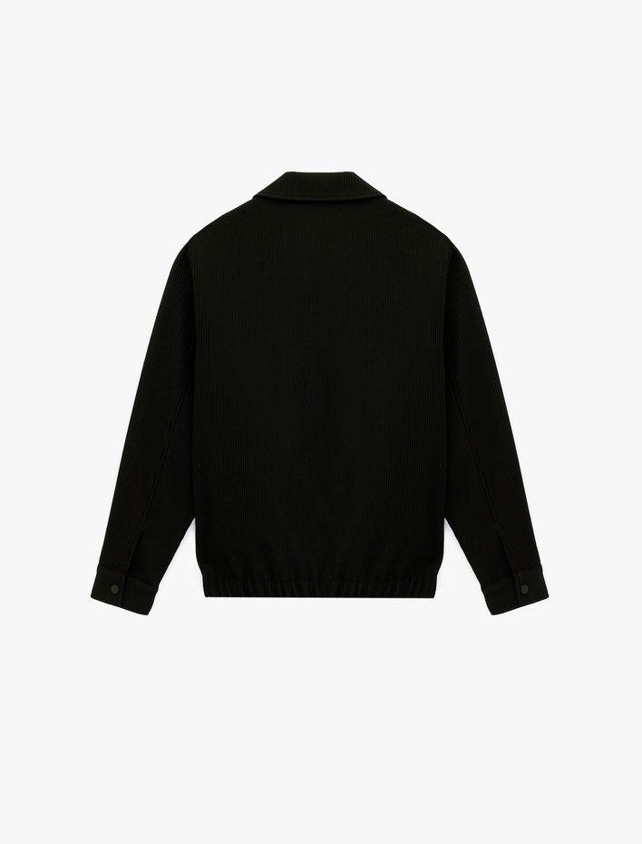  Regular Fit Uzun Kollu Cepli Gömlek Yaka Fermuarlı Fitilli Bomber Ceket