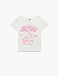 Baskılı Kısa Kollu Bisiklet Yaka Pamuklu Tişört