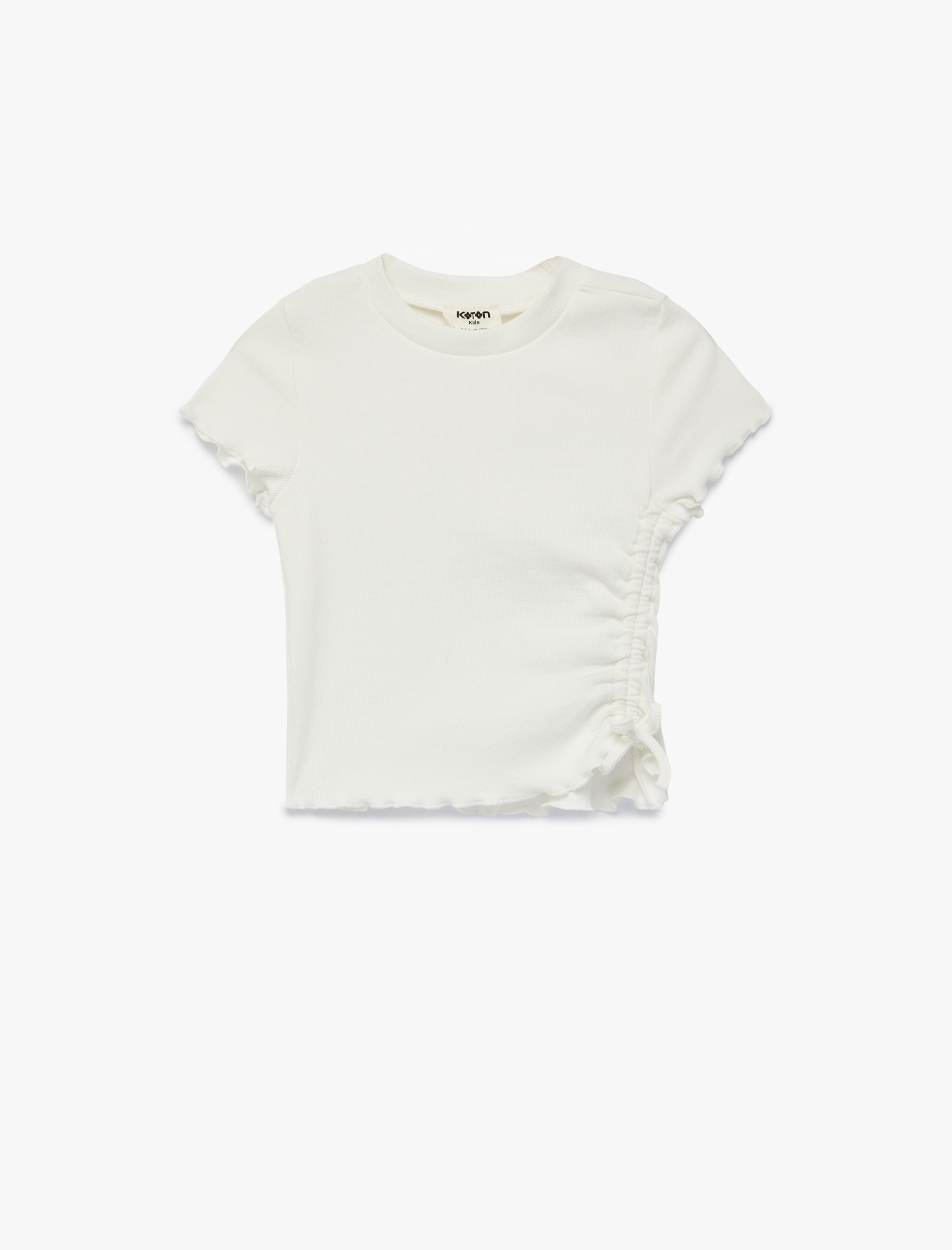  Kız Çocuk Pamuklu Büzgülü Kısa Kollu Bisiklet Yaka Tişört