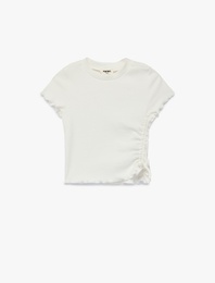 Pamuklu Büzgülü Kısa Kollu Bisiklet Yaka Tişört