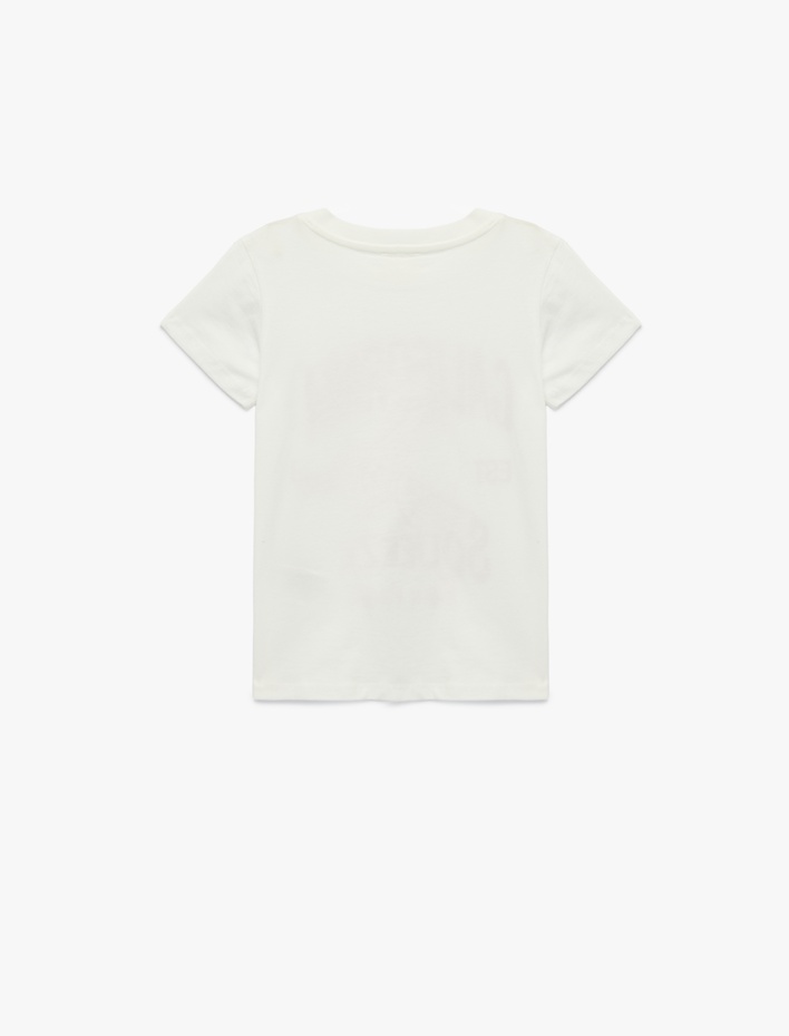 Kız Çocuk Baskılı Kısa Kollu Bisiklet Yaka Pamuklu Tişört