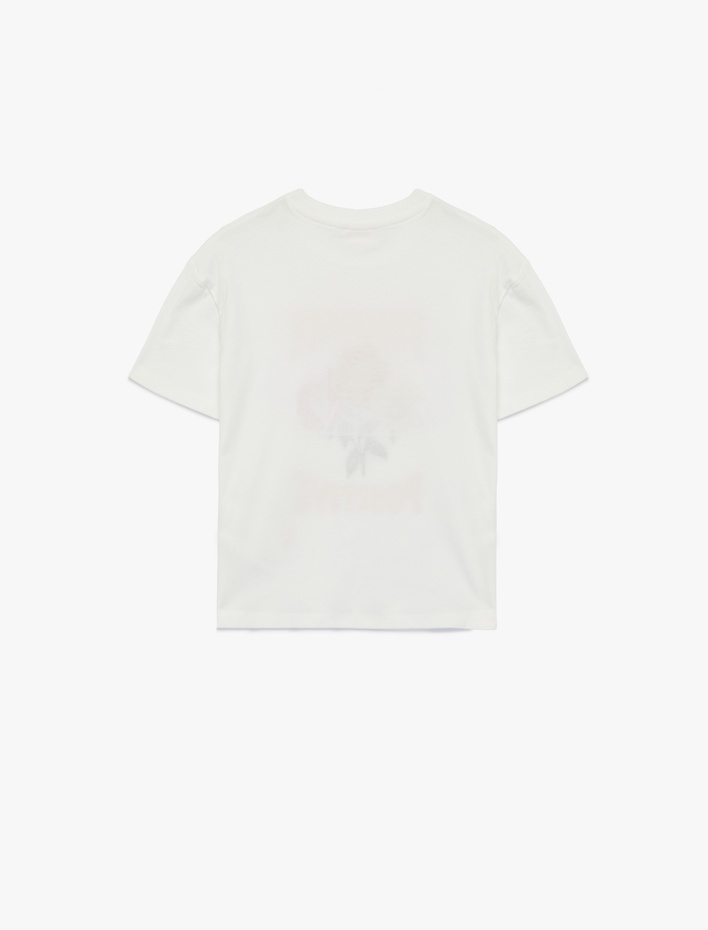 Kız Çocuk Kısa Kollu Bisiklet Yaka Çiçek Nakış Detaylı Pamuklu Tişört