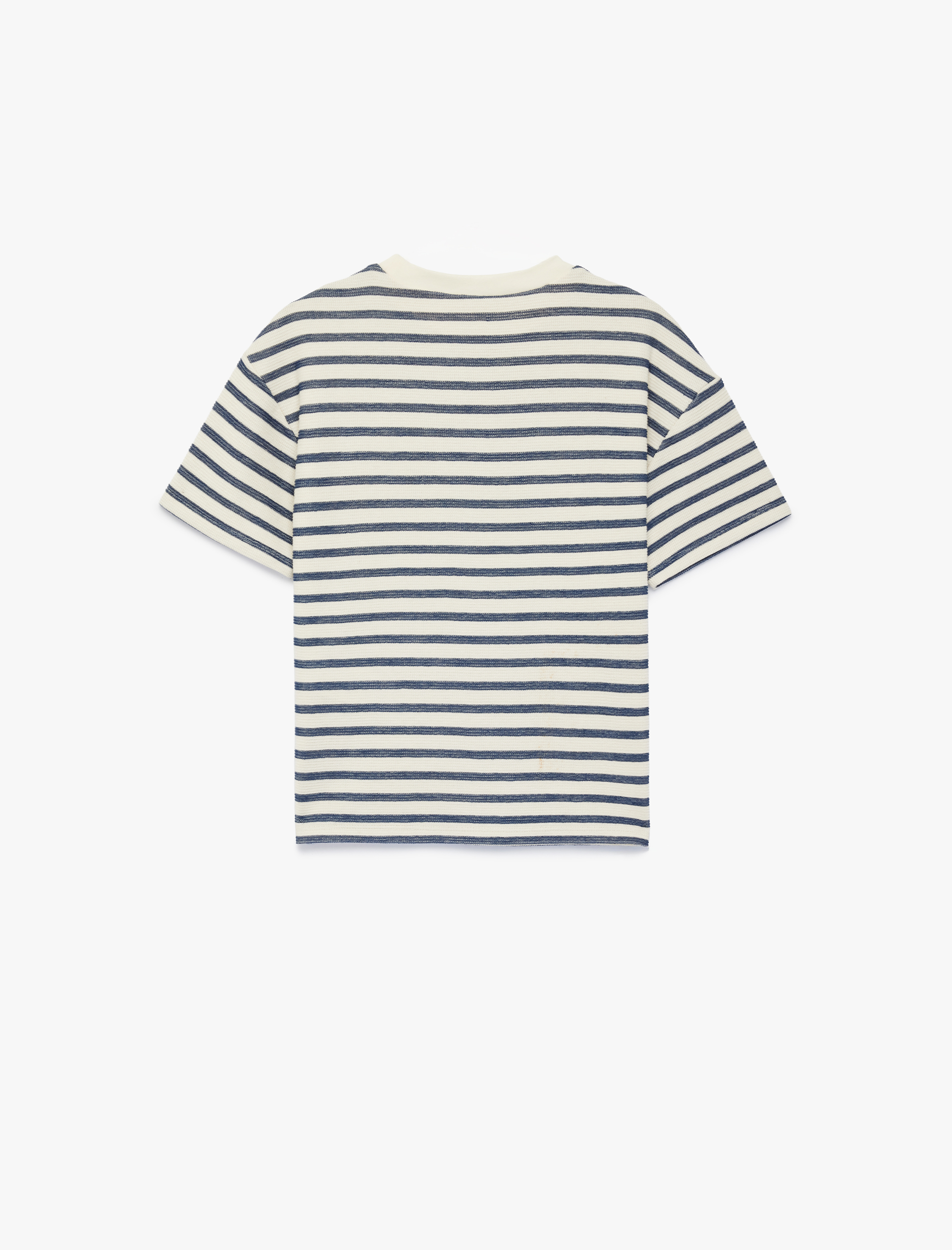  Erkek Çocuk Pamuklu Kısa Kollu Bisiklet Yaka Çizgili Oversize Tişört