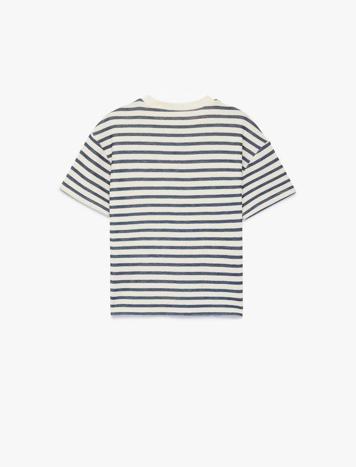 Erkek Çocuk Pamuklu Kısa Kollu Bisiklet Yaka Çizgili Oversize Tişört