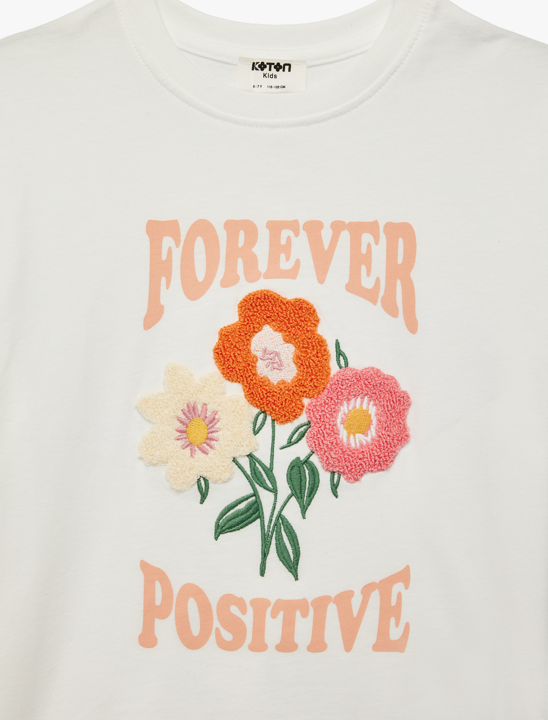  Kız Çocuk Kısa Kollu Bisiklet Yaka Çiçek Nakış Detaylı Pamuklu Tişört