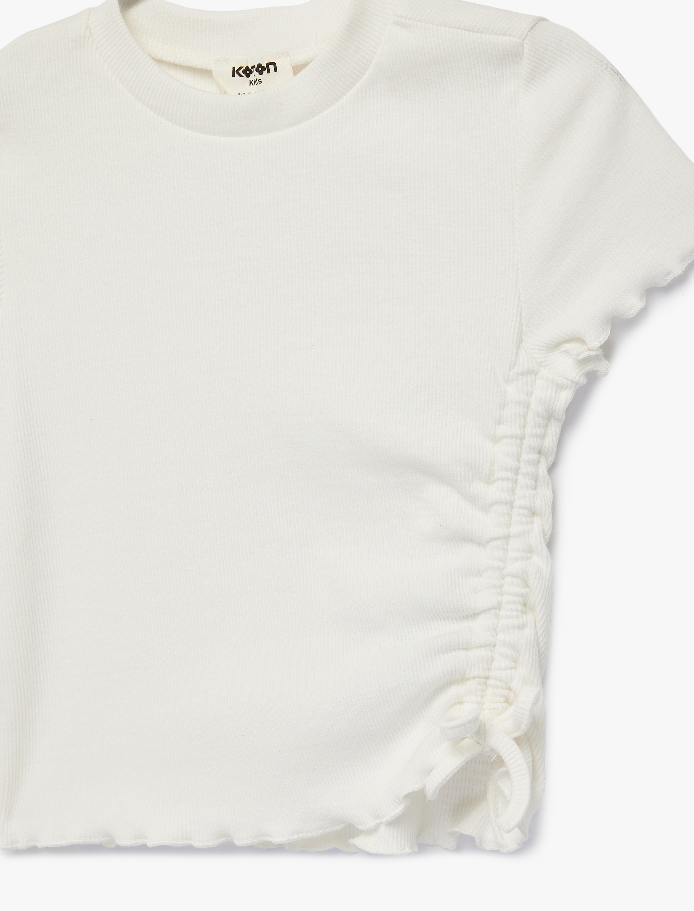  Kız Çocuk Pamuklu Büzgülü Kısa Kollu Bisiklet Yaka Tişört