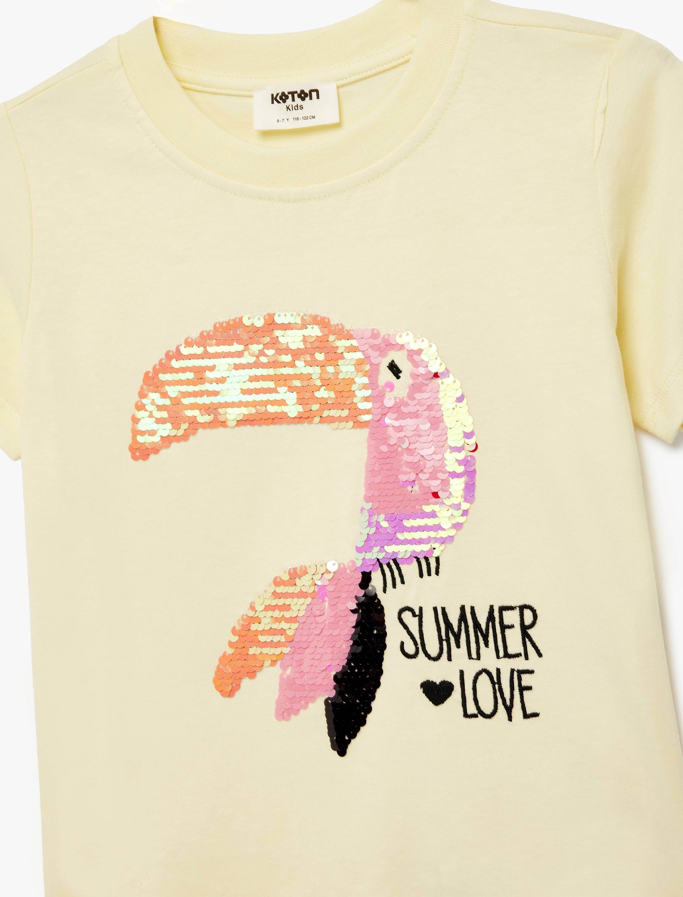  Kız Çocuk Pullu Payetli Kısa Kollu Bisiklet Yaka Pamuklu Tişört