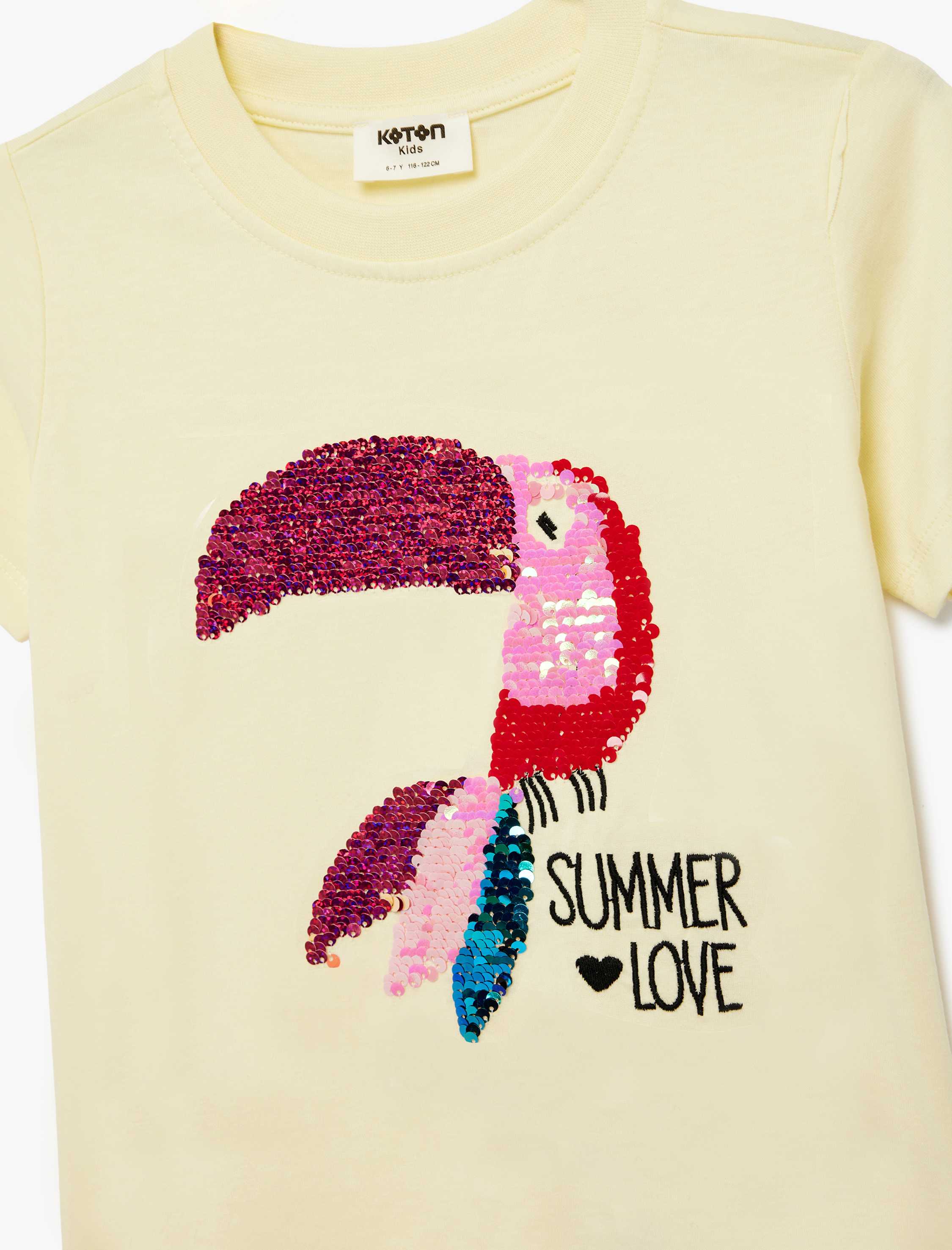  Kız Çocuk Pullu Payetli Kısa Kollu Bisiklet Yaka Pamuklu Tişört