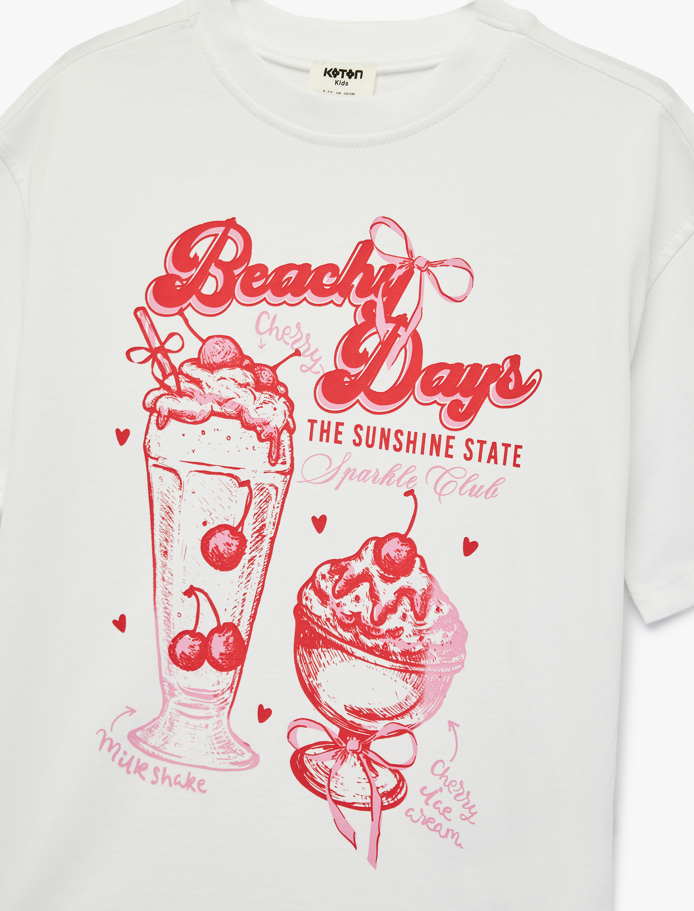  Kız Çocuk Baskılı Kısa Kollu Bisiklet Yaka Pamuklu Tişört