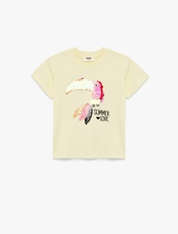 Pullu Payetli Kısa Kollu Bisiklet Yaka Pamuklu Tişört