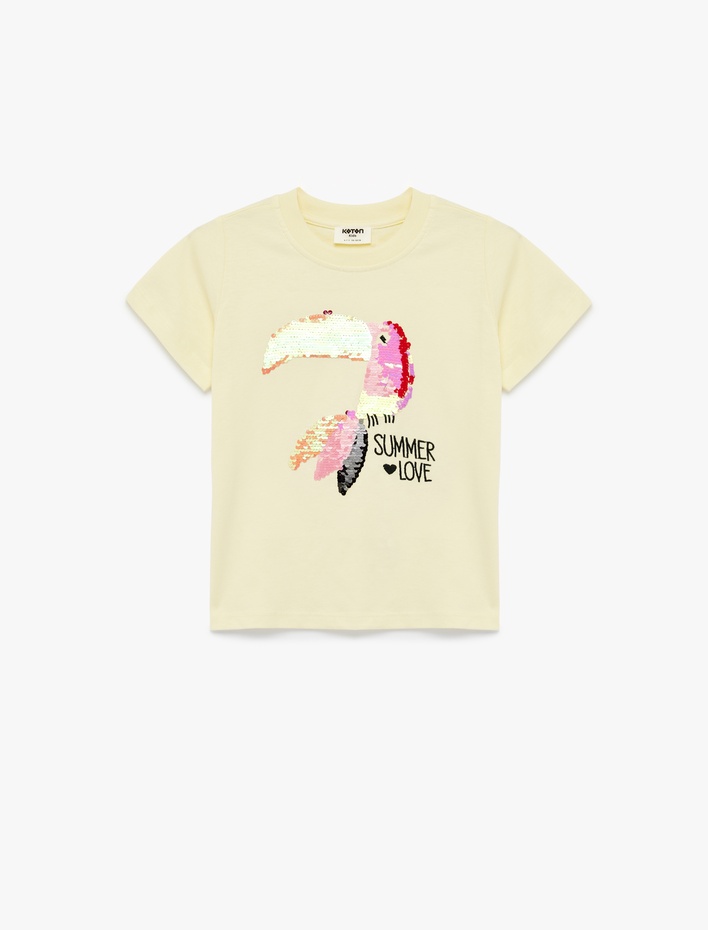 Kız Çocuk Pullu Payetli Kısa Kollu Bisiklet Yaka Pamuklu Tişört