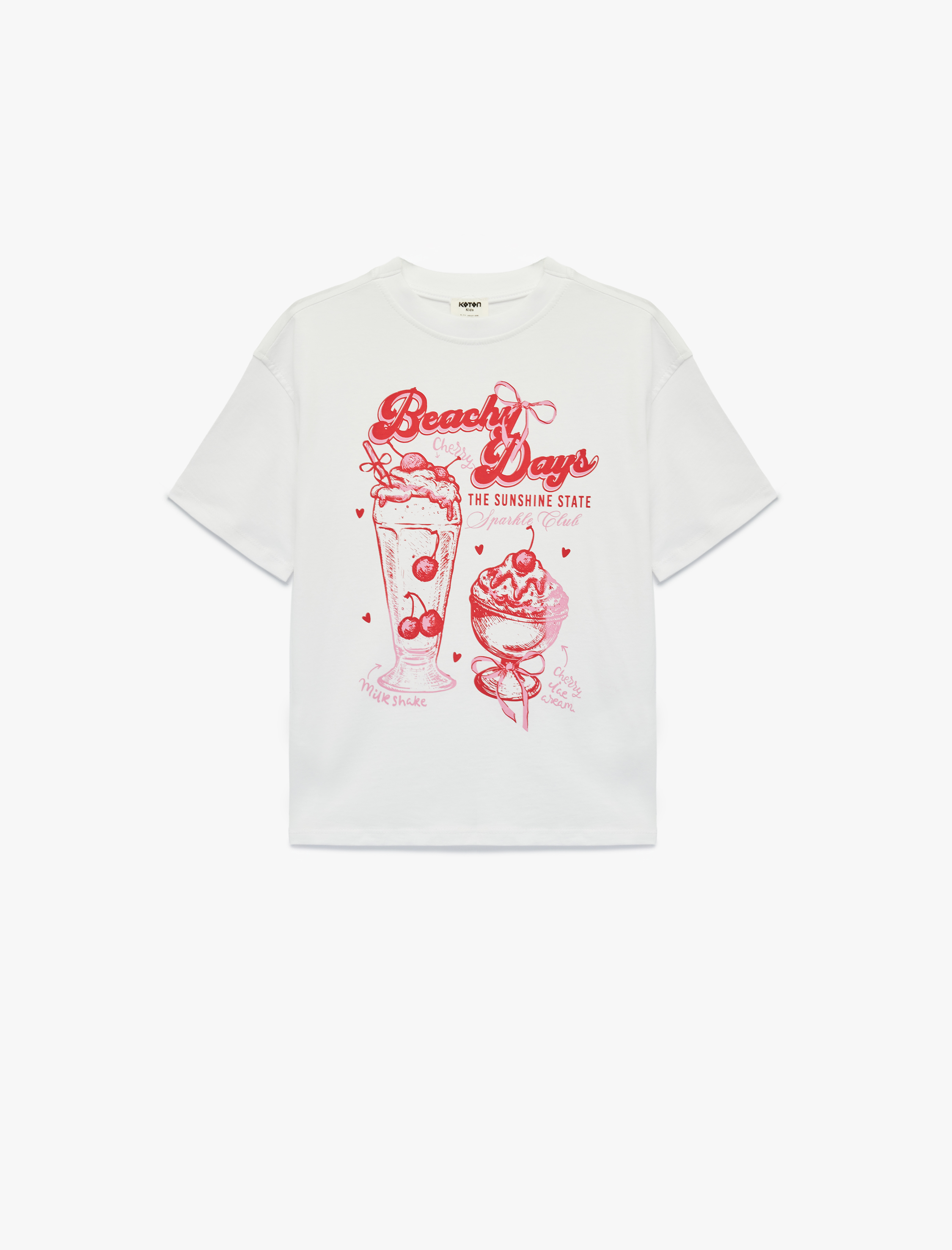  Kız Çocuk Baskılı Kısa Kollu Bisiklet Yaka Pamuklu Tişört