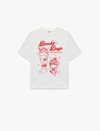 Baskılı Kısa Kollu Bisiklet Yaka Pamuklu Tişört