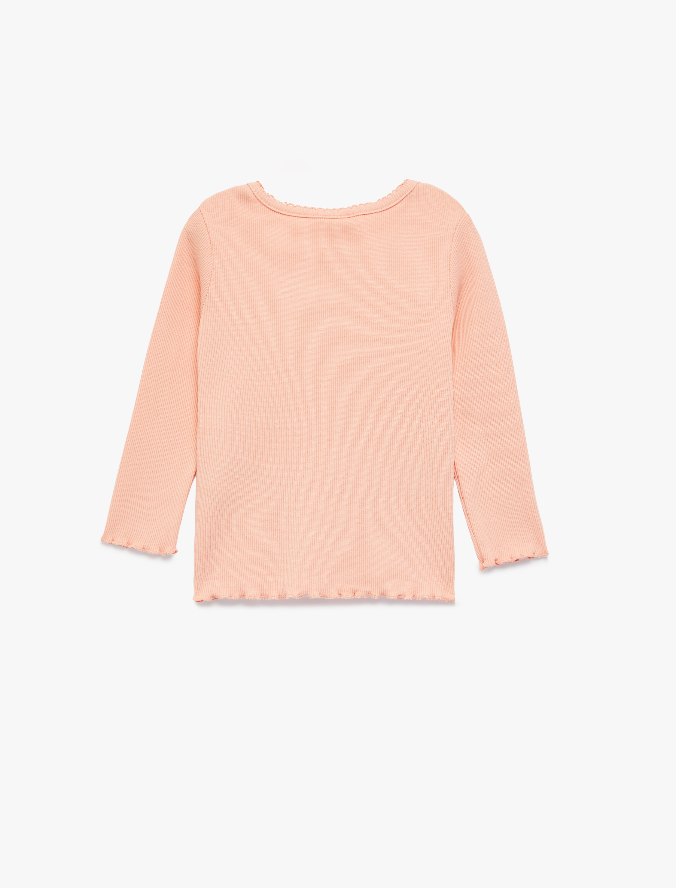  Kız Bebek Pamuklu Uzun Kollu Etiket Detaylı Fırfırlı Bisiklet Yaka Tişört