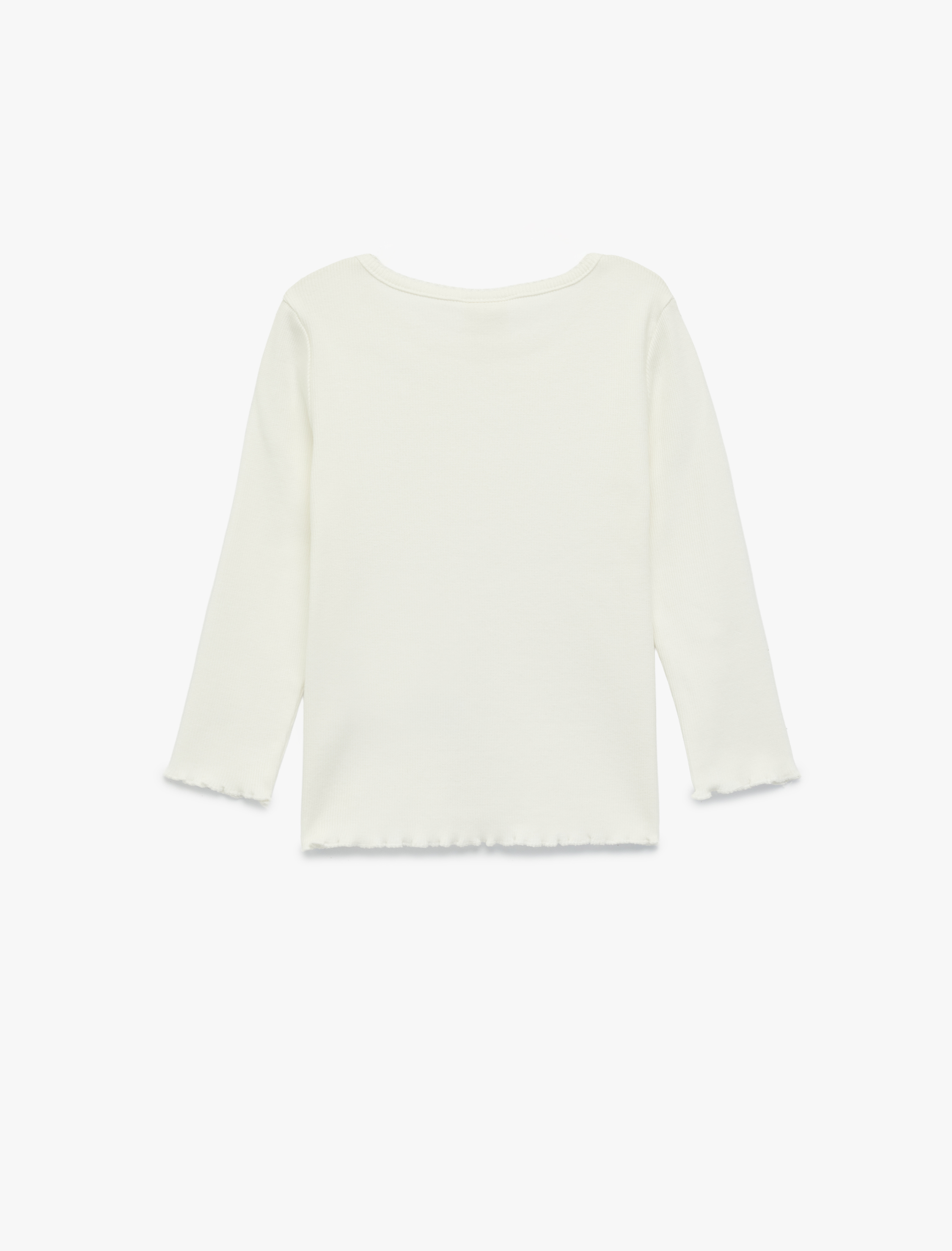  Kız Bebek Pamuklu Uzun Kollu Etiket Detaylı Fırfırlı Bisiklet Yaka Tişört