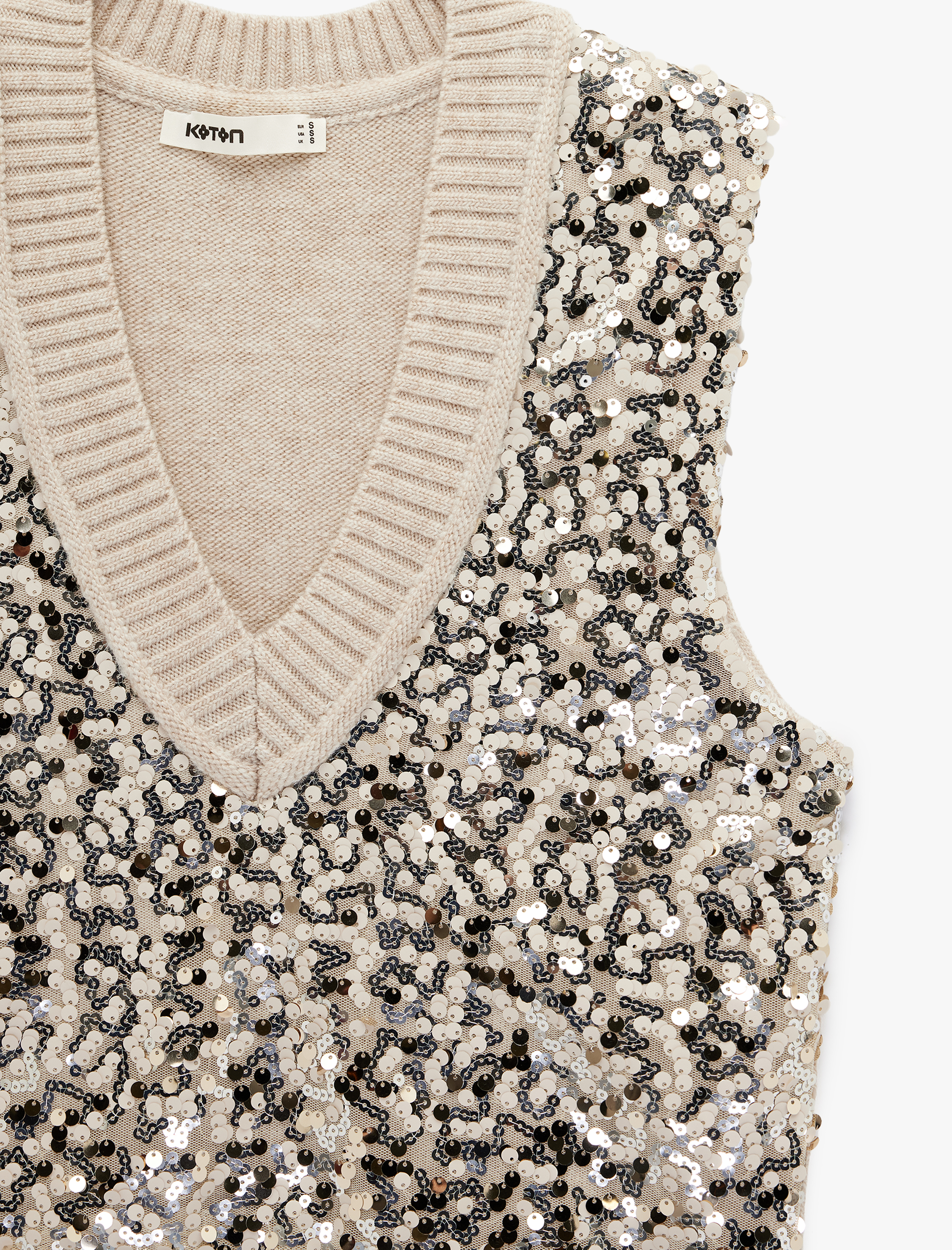   V Yaka Triko Pul Payetli Süveter