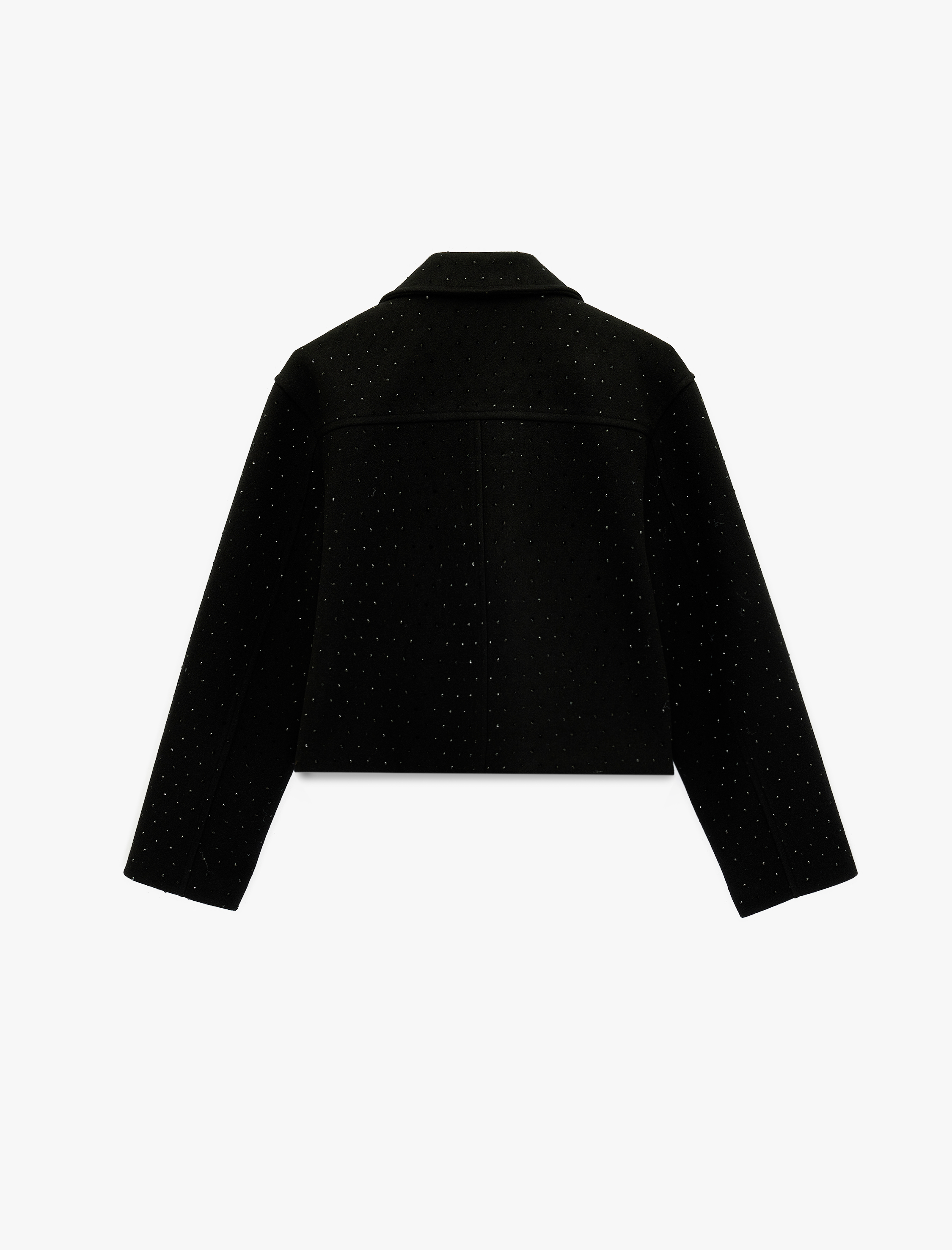   Uzun Kollu Fermuarlı Parıltılı Taş Detaylı Kısa Ceket