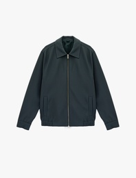 Regular Fit Uzun Kollu Cepli Gömlek Yaka Fermuarlı Fitilli Bomber Ceket