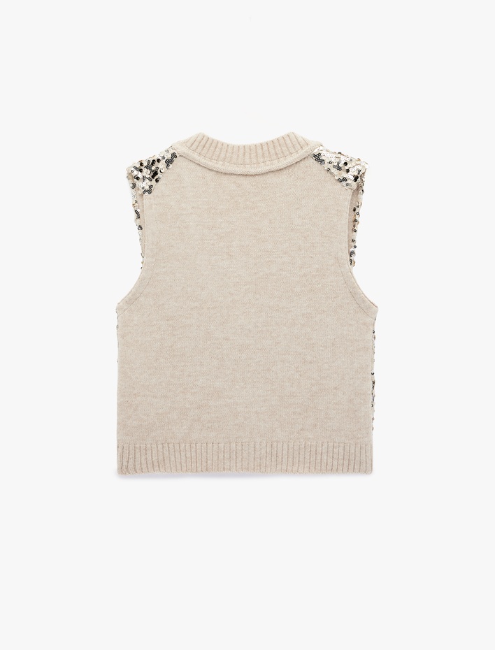  V Yaka Triko Pul Payetli Süveter