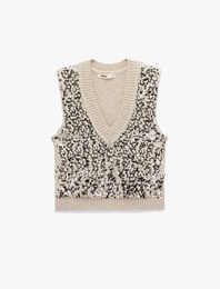 V Yaka Triko Pul Payetli Süveter