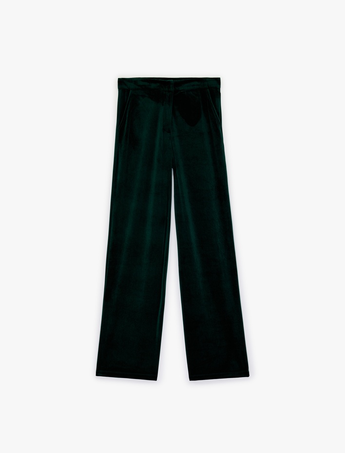  Rahat Kesim Cepli Geniş Paça Kadife Pantolon