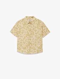 Kısa Kollu Pamuklu Desenli Düğmeli Gömlek