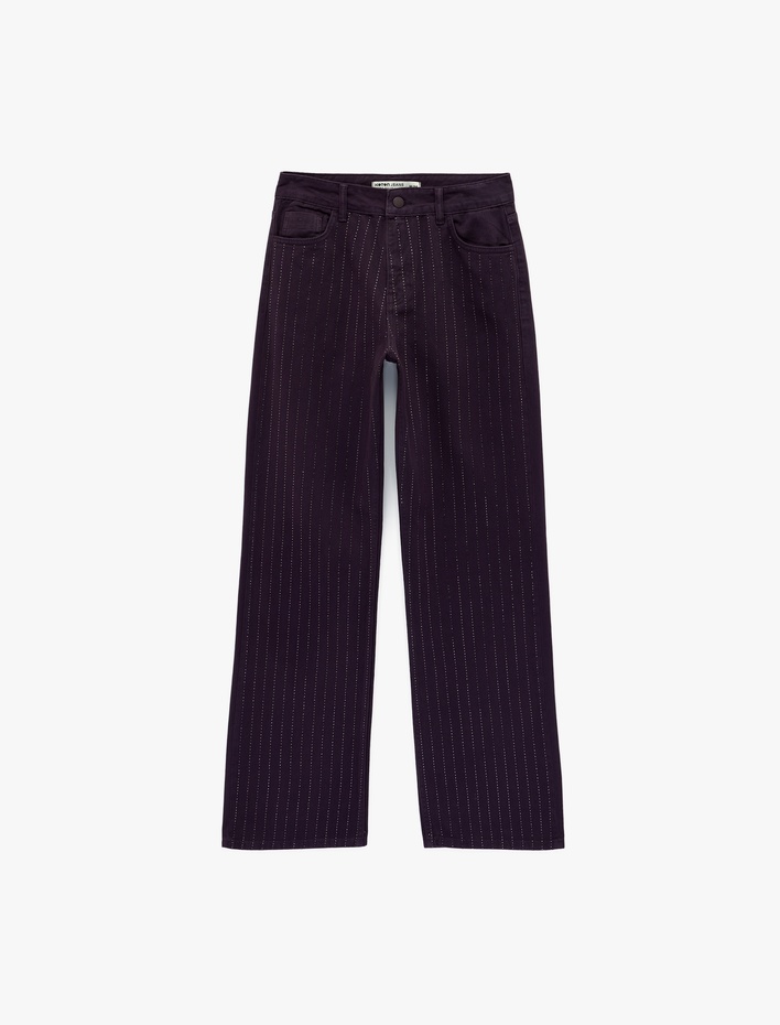  Cepli Taş Detaylı Straight Fit Jean Pantolon - Straight Fit Jean