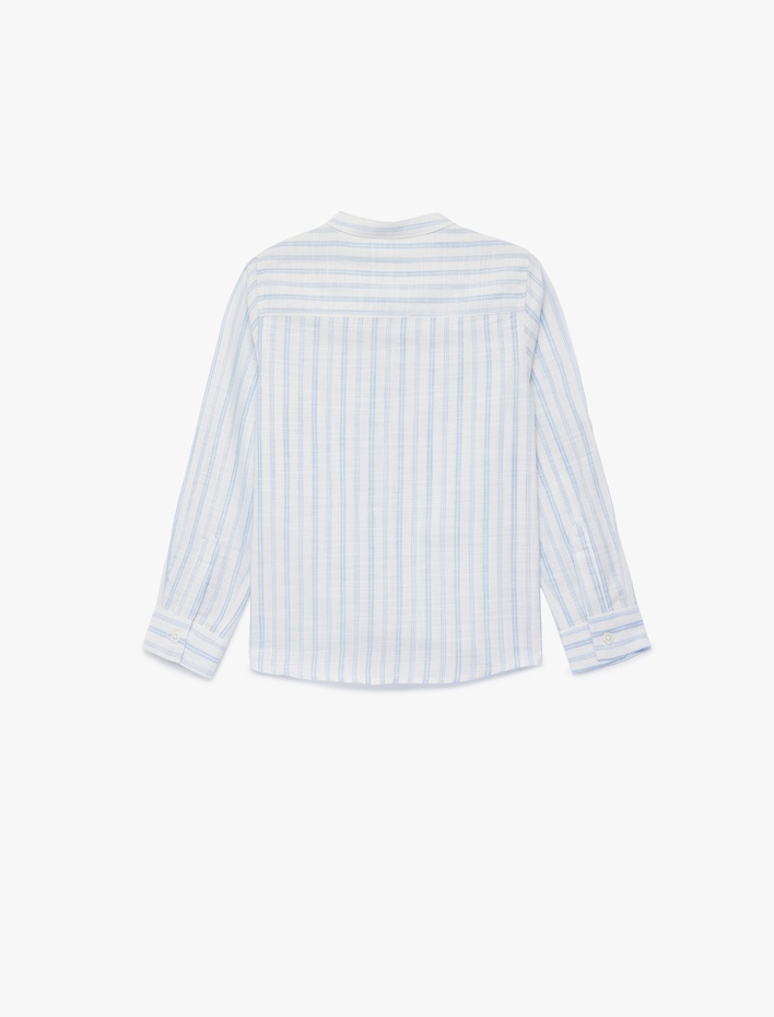 Erkek Çocuk Pamuklu Uzun Kollu Düğmeli Hakim Yaka Çizgili Gömlek