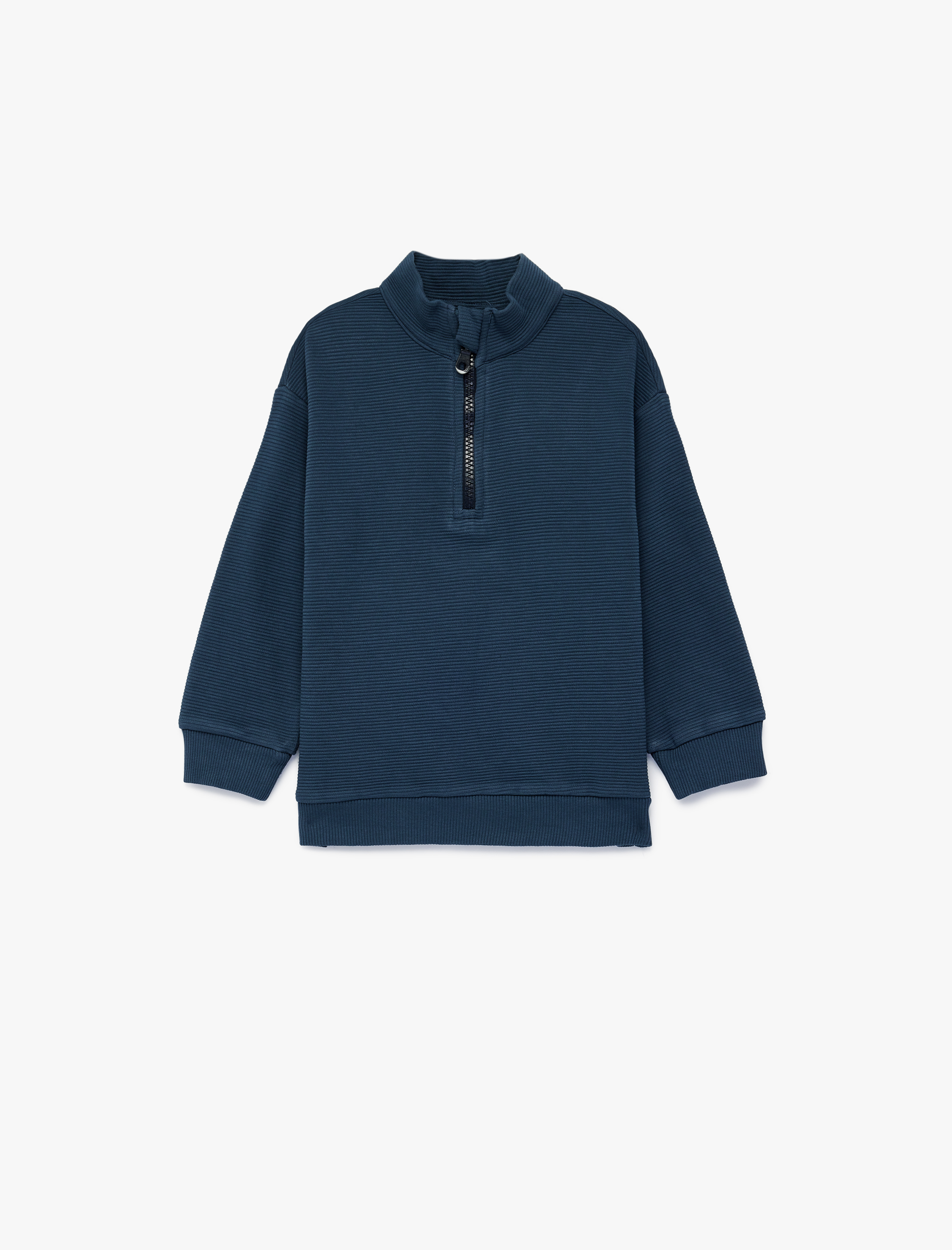  Erkek Bebek Pamuklu Uzun Kollu Dik Yaka Yarım Fermuarlı Sweatshirt