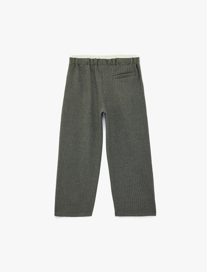 Kız Çocuk Beli Lastikli Geniş Paça Çizgili Pantolon