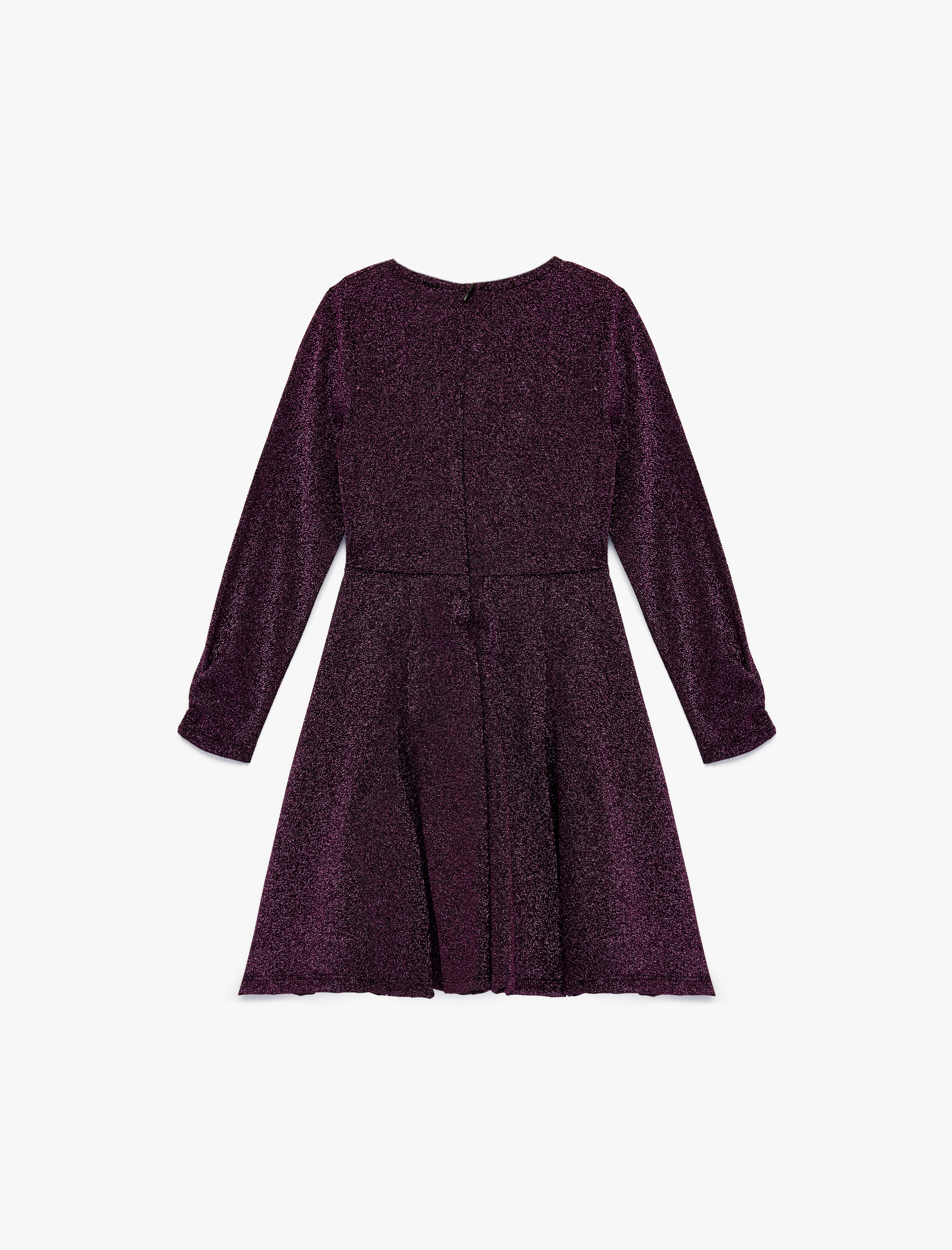  Kız Çocuk Sim Detaylı Uzun Kollu Bisiklet Yaka Elbise