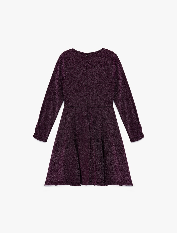 Kız Çocuk Sim Detaylı Uzun Kollu Bisiklet Yaka Elbise