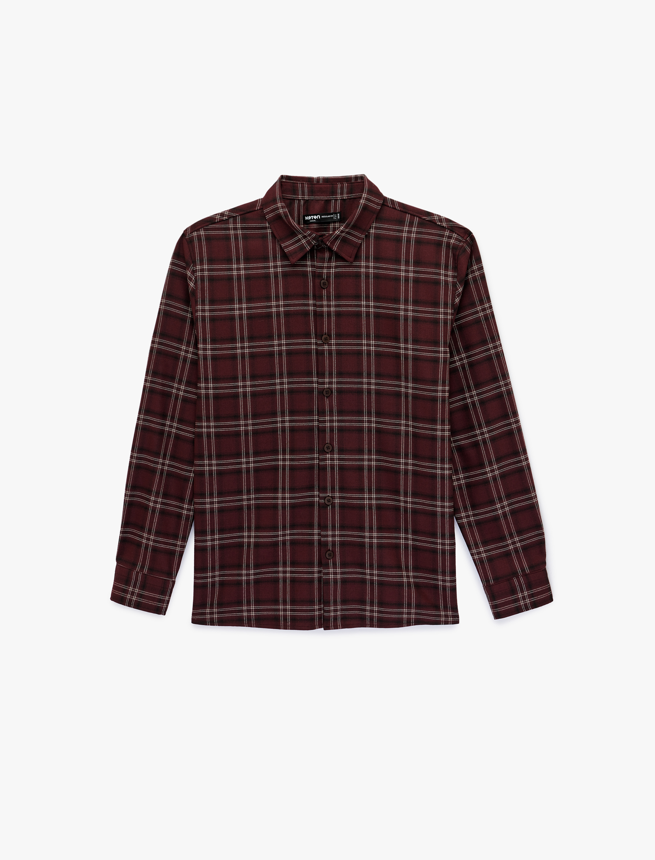   Regular Fit Viskon Karışımlı Kareli Klasik Yaka Uzun Kollu Oduncu Gömleği