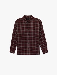 Regular Fit Viskon Karışımlı Kareli Klasik Yaka Uzun Kollu Oduncu Gömleği