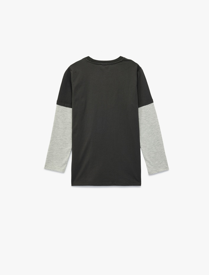 Erkek Çocuk Pamuklu Uzun Kollu Bisiklet Yaka Baskılı Tişört