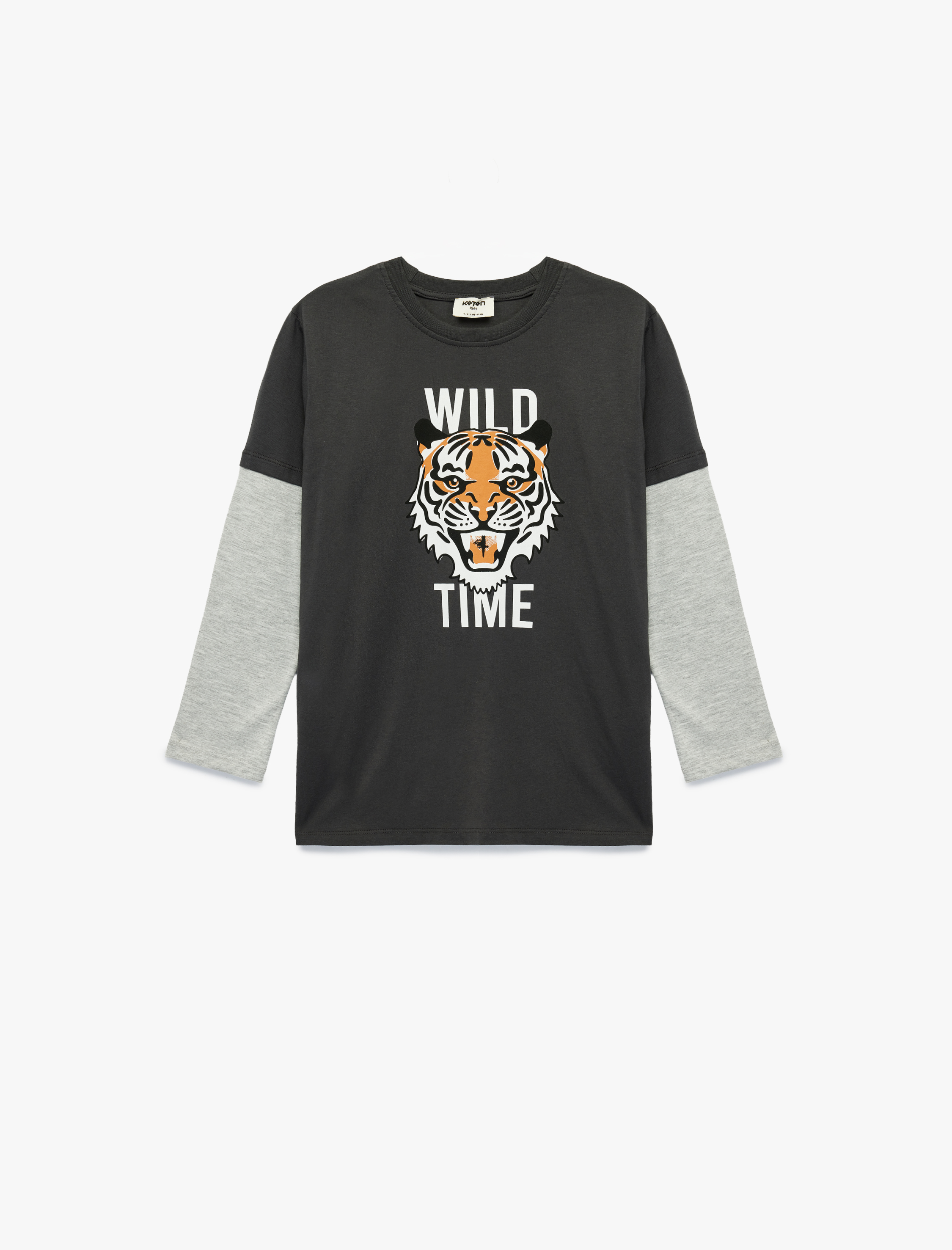  Erkek Çocuk Pamuklu Uzun Kollu Bisiklet Yaka Baskılı Tişört