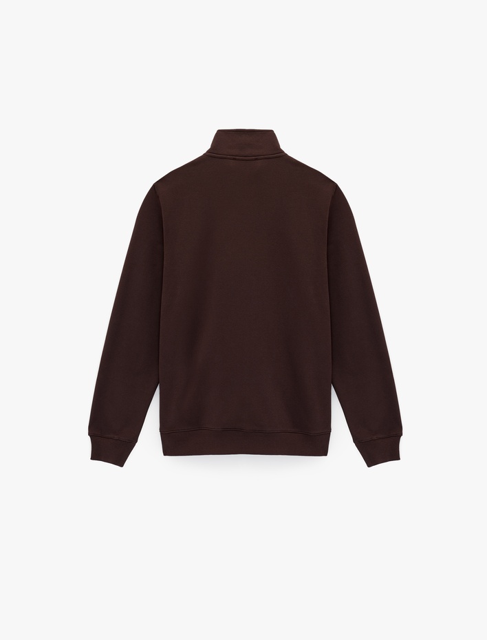  Uzun Kollu Şardonlu Basic Yarım Fermuarlı Sweatshirt