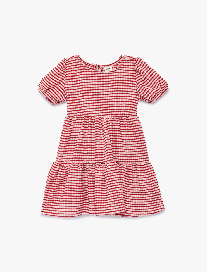 Kız Bebek Kısa Kollu Bisiklet Yaka Pötikareli Elbise