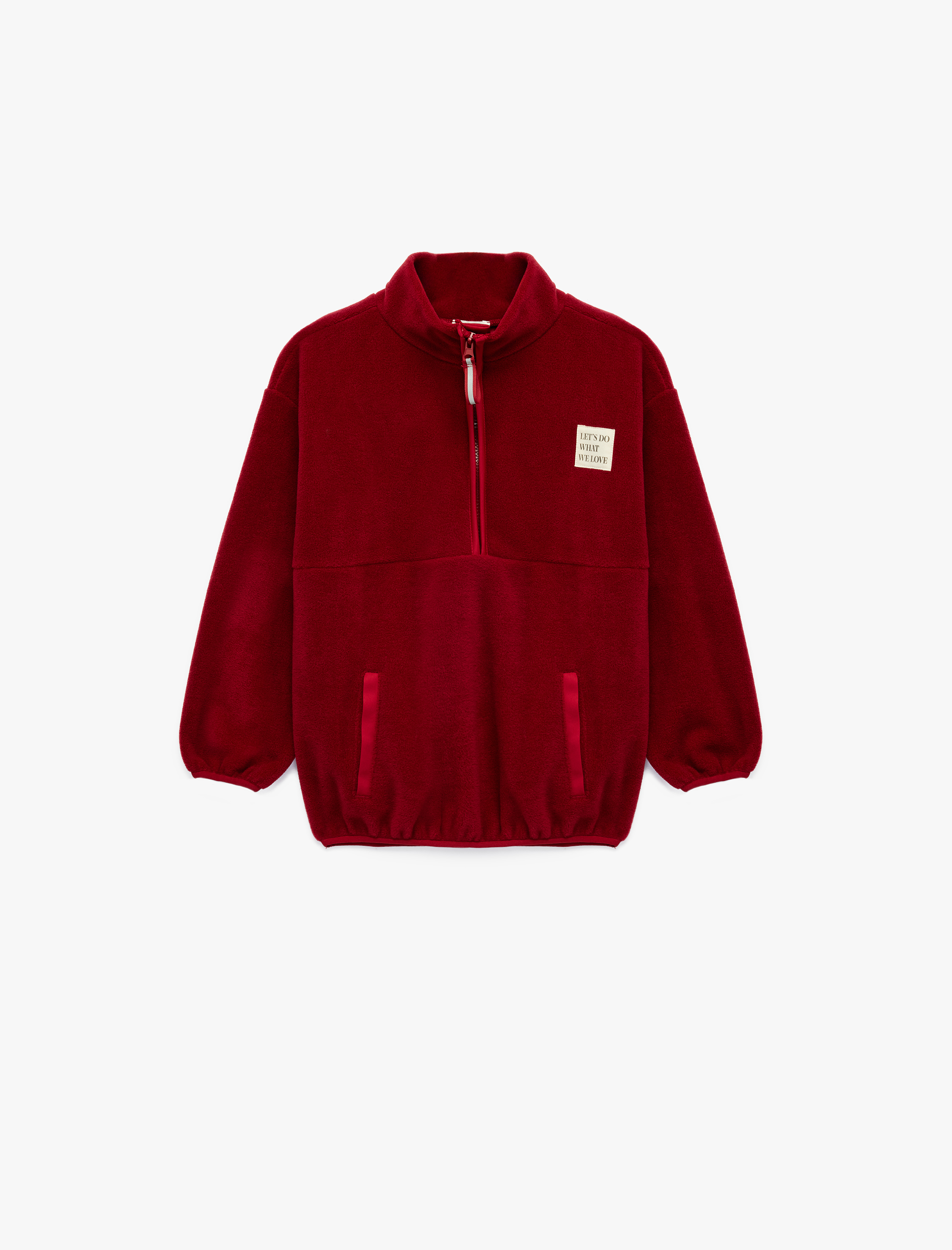  Kız Çocuk Uzun Kollu Cep Detaylı Baskılı Yarım Fermuarlı Polar Sweatshirt