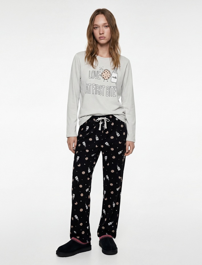  Pamuklu Baskılı Pijama Takımı