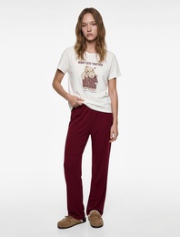 Pamuklu Kısa Kollu Ayıcık Baskılı Pijama Takımı