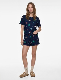 Noel Baba Baskılı Şortlu Yılbaşı Pijama Takımı
