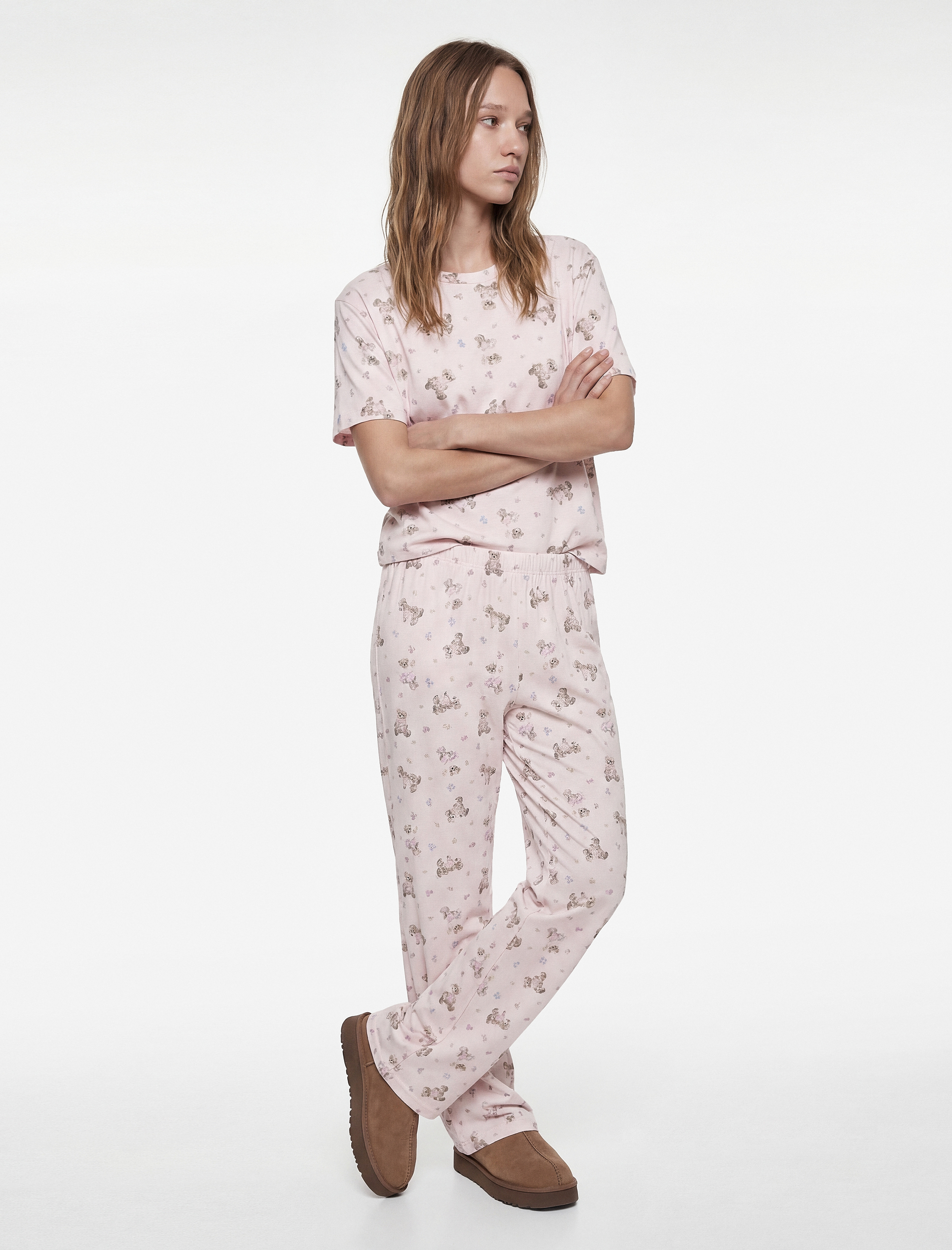   Rahat Kalıp Kısa Kollu Köpek Baskılı Pijama Takımı