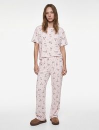 Rahat Kalıp Kısa Kollu Köpek Baskılı Pijama Takımı