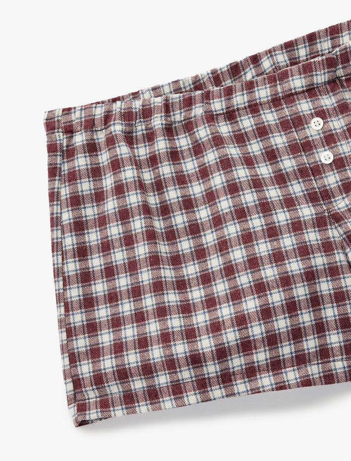  Düğmeli Ekoseli Şort Pijama Altı