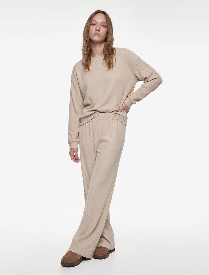  Rahat Kalıp Cep Detaylı Geniş Paça Pijama Altı