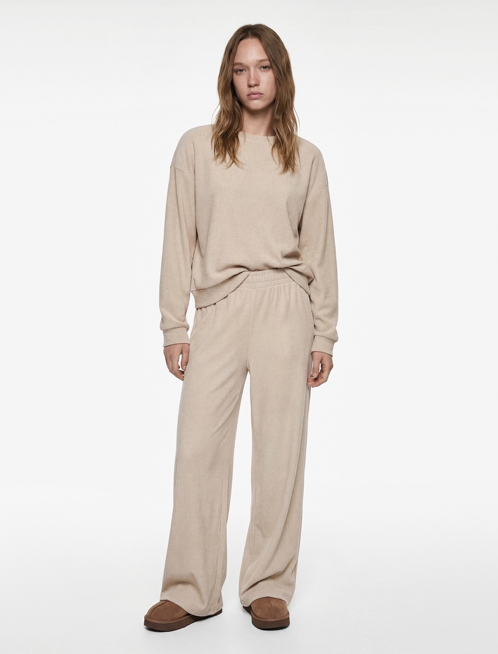  Rahat Kalıp Cep Detaylı Geniş Paça Pijama Altı