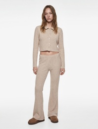 Uzun Kollu Gömlek Yaka Düğmeli Triko Pijama Üstü