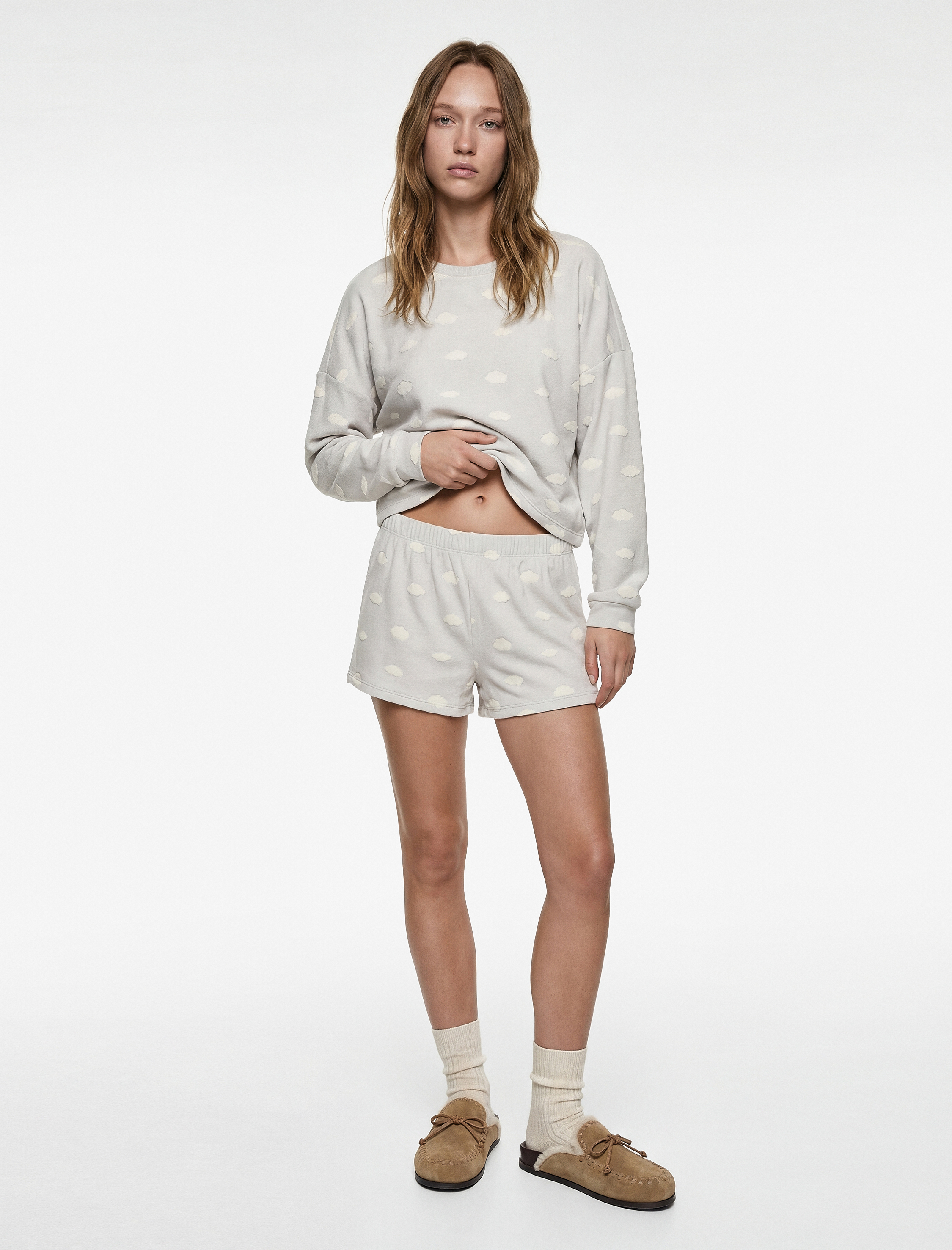   Uzun Kollu Bisiklet Yaka Rahat Kesim Pijama Takımı