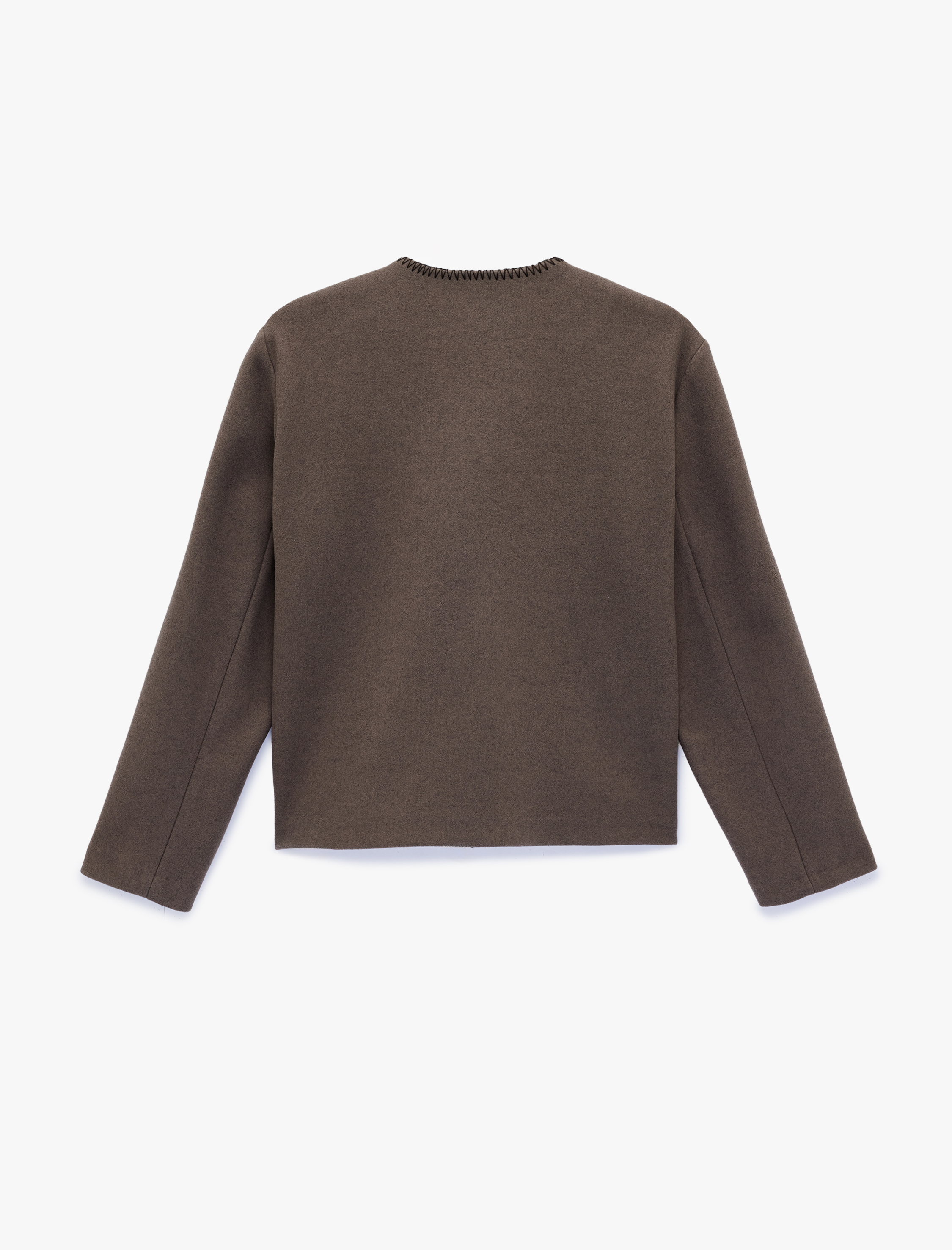   Çoban Dikişi Detaylı Düğmeli Uzun Kollu Cepli Kaşe Ceket